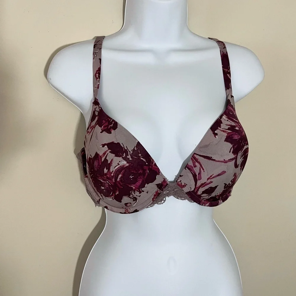 Gillian O Malley sz 38D floral bra in burgundy and gray